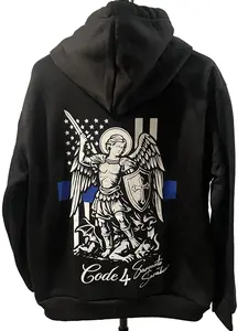 Sgto Sarabia St. Michael Archangel Code 4 Thin Blue Line Hoodie – Police Support Pullover Sweatshirt for Men Embroidered Swearshirt Longsleeves