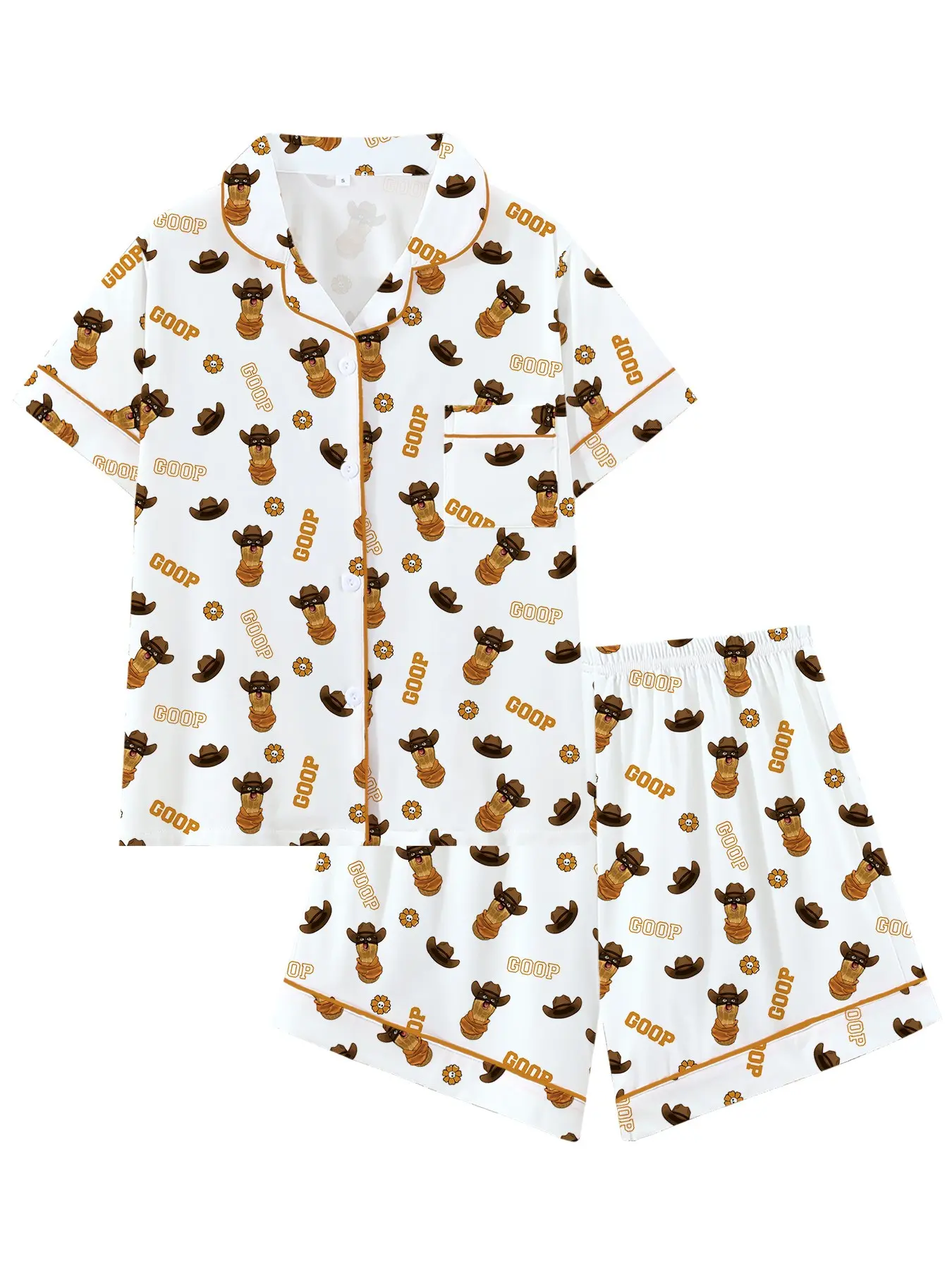 Coop Western Cowboy Peanut Cute Turn-Down Short Sleeve Pajama Set Pyjamas, Comfortable Sleepwear Loungewear for All Seasons, Perfect Gift for Sleepwear Lovers, Womenswear