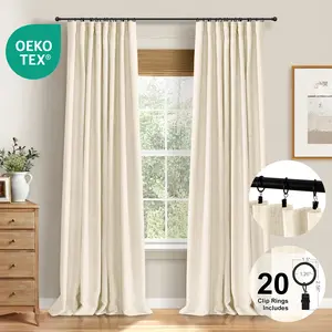 2pcs Blackout Curtains Linen Curtains for Living Room & Bedroom Window Drapes with Clip Rings Rod Pocket Thermal Insulated Faux Linen Curtains