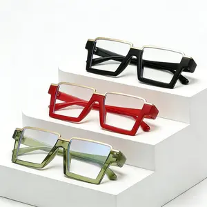 3-Pair Unisex Vision Correction Glasses - Large Square, Vintage Round, Thick Trendy Frames, Hip-Hop Style, Anti-Blue Light, Anti-Fatigue, Suitable for Work & Daily Wear, Square Non-Prescription Glasses, Protection Non-Prescription Glasses