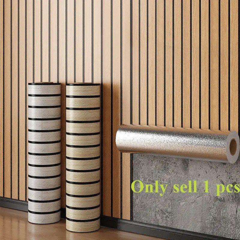 1 roll of self-adhesive wood grain wall panel stickers, 3D wallpaper with striped pattern, thickened wallpaper, easy DIY suitable for various indoor settings, cuttable, home decoration, peel and stick, Wall Panels Roll, Diy Wallpapers