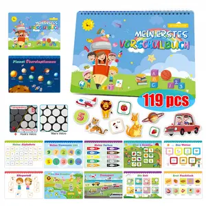 German Busy Book Gift Set, German Early Education Learning Toys, Toddler Preschool Cognitive Educational Tools, Reusable Sticker Books