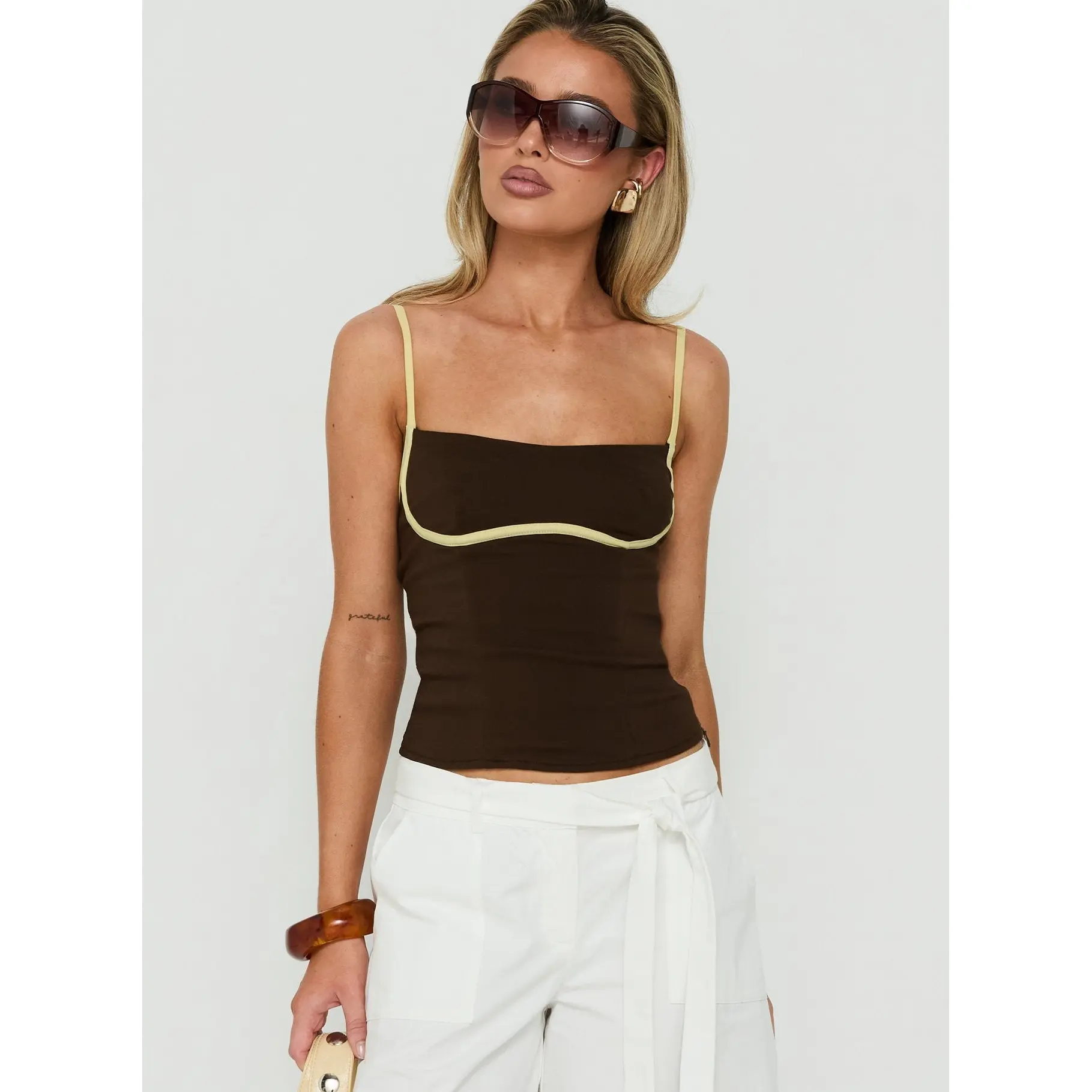Zelaida Contrast Corset Top Brown / Butter