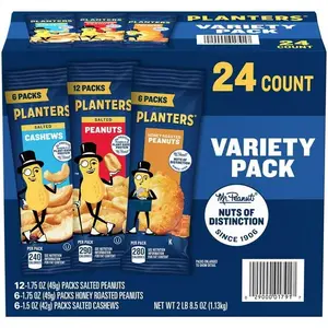 Planters Variety Pack Cashews & Peanuts 24 pk Salted & Honey Roasted Nuts in Pouches for On-the-Go Snacking