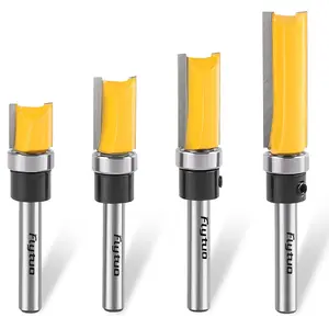 4PCS Pattern Flush Trim Bit Set 1/4" Shank, Carbide Top Bearing Flush Trim Bit Kit with Length in 1/2", 3/4", 1", 1-1/2", Straight Cut Woodworking Tool(Cutting Dia: 1/2")