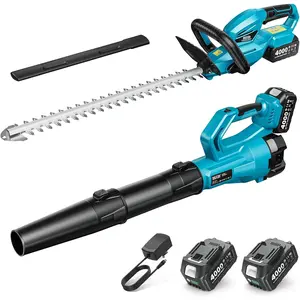 Cordless Hedge Trimmer and Leaf Blower Combo, 2 count 4.0Ah , Electric Handheld Bush Trimmer with 20" -Action , Lightweight Brushless Blower with 2 Speed Modes for Yard Garden