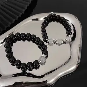 Couple Bracelet Retro Style Obsidian Glass Beads