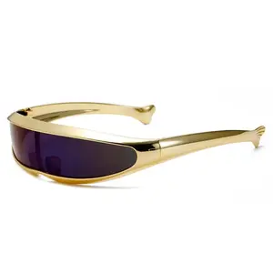 Y2K Futuristic Wrap-Around Sunglasses for Men & Women - UV400 1-Piece Electroplated Mirror Lens, Steampunk Shades, Cycling Sports & Outdoor Glasses for Rave