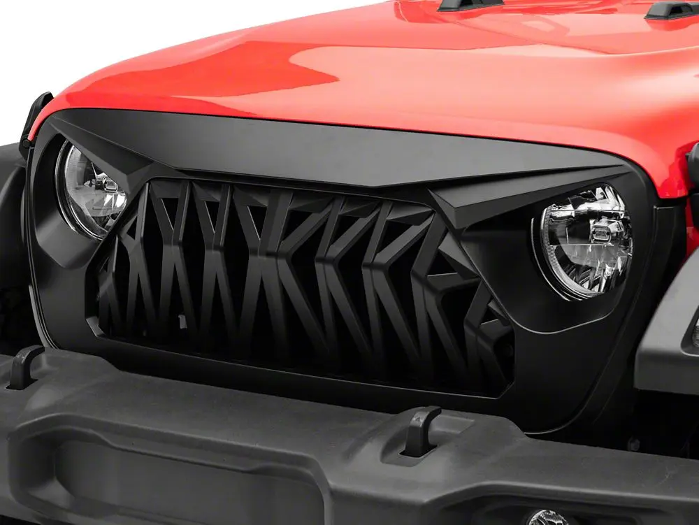 RedRock Matte Black Acrylonitrile Butadienestyrene Molded Car Grille - Cooling, Durable, Deep Woods Construction, Impact-Resistant, Easy Installation, Direct Fit, OEM Data Match - Compatible with 18-25 Jeep Wrangler JL Series, Without TrailCam, Abs Plasti