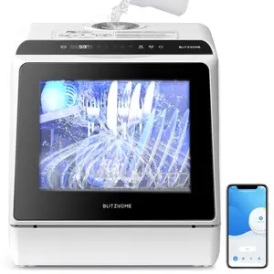 Portable Dishwasher Countertop, WIFI Smart Dishwasher, Compact Dishwashers with 5L Built-in Water Tank, 6 Programs, 360° Dual Spray, High-Temp& Air-Dry Function, Fruit Cleaning