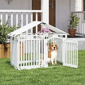 COSTWAY - 8-Panel Tall Plastic Dog Fence Indoor Outdoor Puppy Pen with Locking Door-White