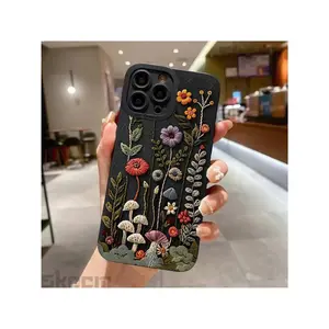 Embossed Floral Mushroom Pattern Painted Phone Case For IPhone 16E 16 15 14 13 12 11 Pro Max X XR XS 7 8 Plus Soft Cover Fundas