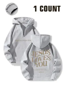 Unisex Jesus Loves You Knitted Hoodie, Half-Zip Design, Patriotic Men's Clothing, Christian Faith, Breathable Fabric, Casual, Perfect Gift for Patriots