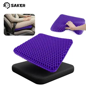 Saker Gel Seat Cushion - Large, Extra-Thick Black Fabric Cover Cushion for Office Chairs, Wheelchairs, Soft, Breathable, Relieves Hip Pain from Prolonged Sitting