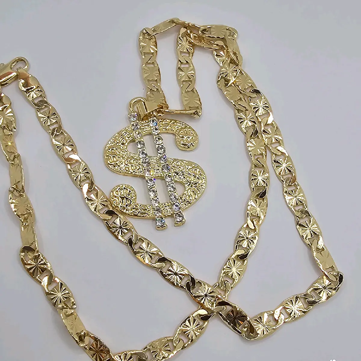 Dollar sign necklace fashion style new chain (G)  with clear stone's  gold-plated
