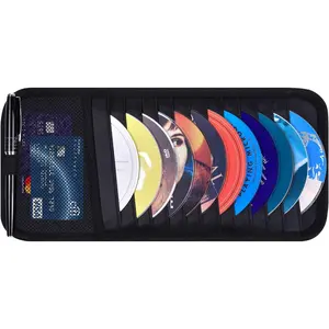 Oxford Cloth Car CD Storage Sun Visor Organizer, Vehicle Stowing & Tidying Accessory with 12 Slots, 1 Mesh Pocket, 1 Pen Holder, Elastic Strap for Organized Look, Black