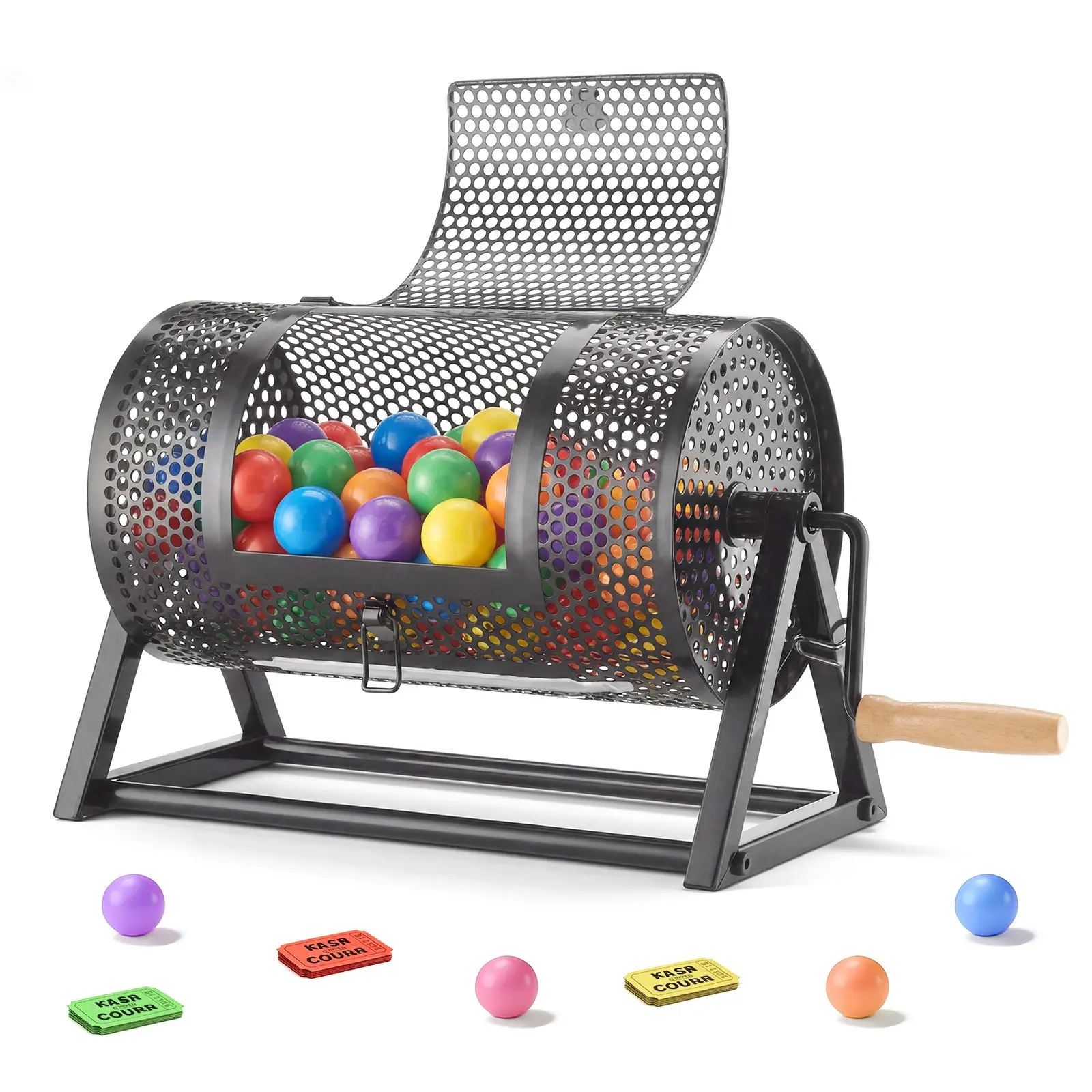 VEVOR Raffle Ticket Spinner, 11.6x6.6in, 3.06lbs, 0.02in Build, Holds 2500 Tickets or 100 Ping Pong Balls, Magnetically Secured Reinforced Handle, Silent Bearings, Stable Triangular Stand, for Events, Family Parties, Gatherings, Black