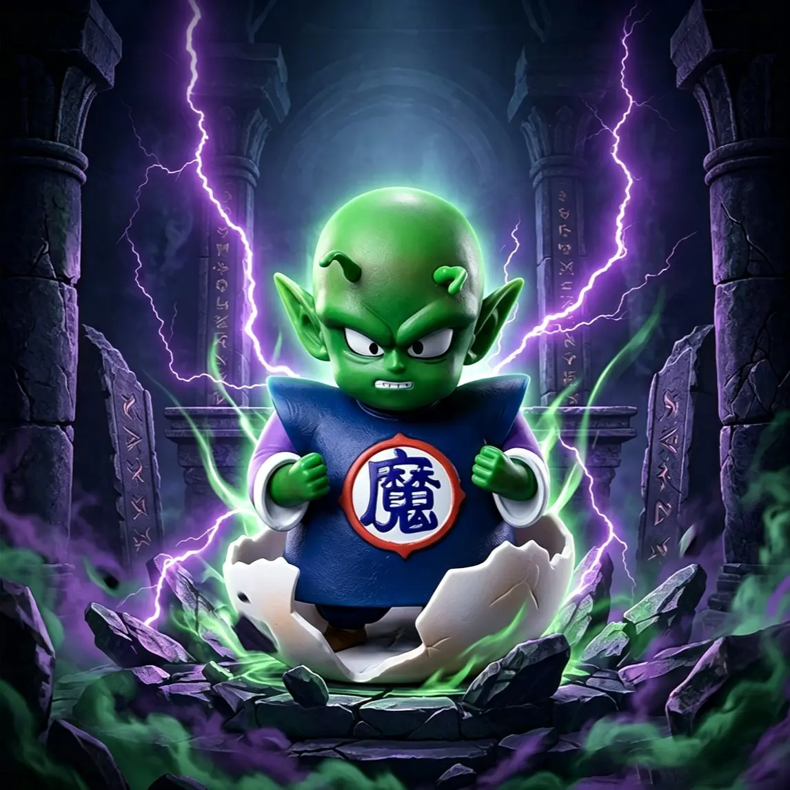 Dragon Ball Piccolo Figure, Classic Egg Break Birth Pose, Skin, Angry Fist Expression, 7cm, Collectible Figurine, Anime Collectible PVC Figure, Desktop Decor