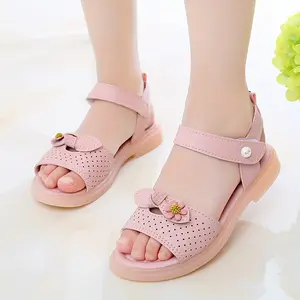 Trendy Cute Open Toe Sandals PV56204 Girls Breathable Lightweight Shoes with Hook and Loop Fastener Tassels Flowers