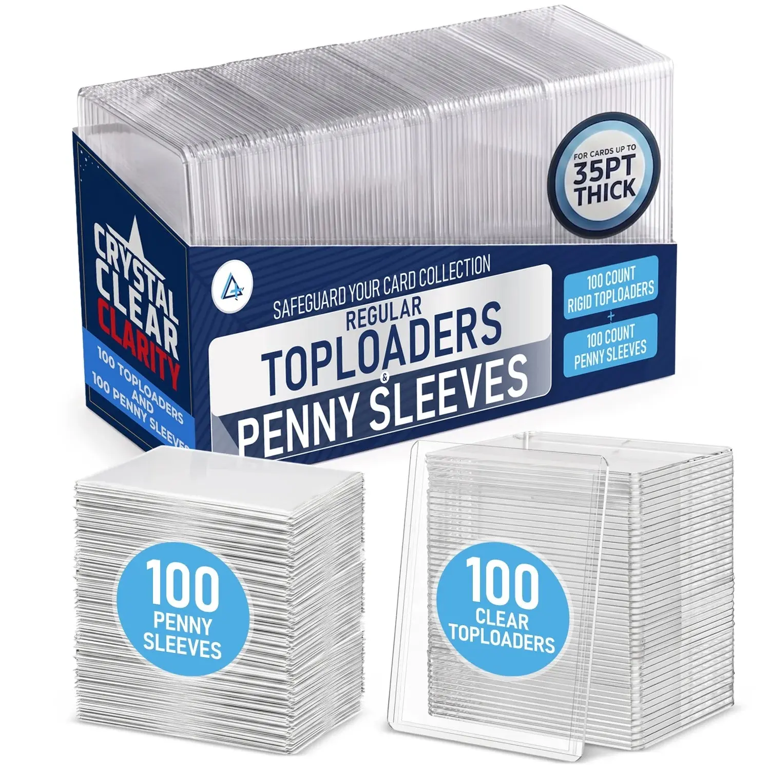Invested Alliance Regular Top Loaders & Penny Sleeves Combo Box - 100 Count Sleeves + 100 Count Top Loaders for Trading Card Collection Protection