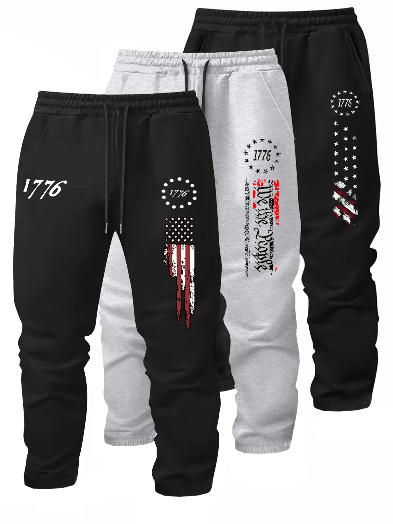 Men's Fleece Lined Casual Flag Print Pants Set, Adjustable Drawstring Waistband, Comfortable Daily Wear & Gym, Activewear