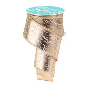 2.5" x 10yd Cracked Foil Ribbon – Rose Pink/Gold