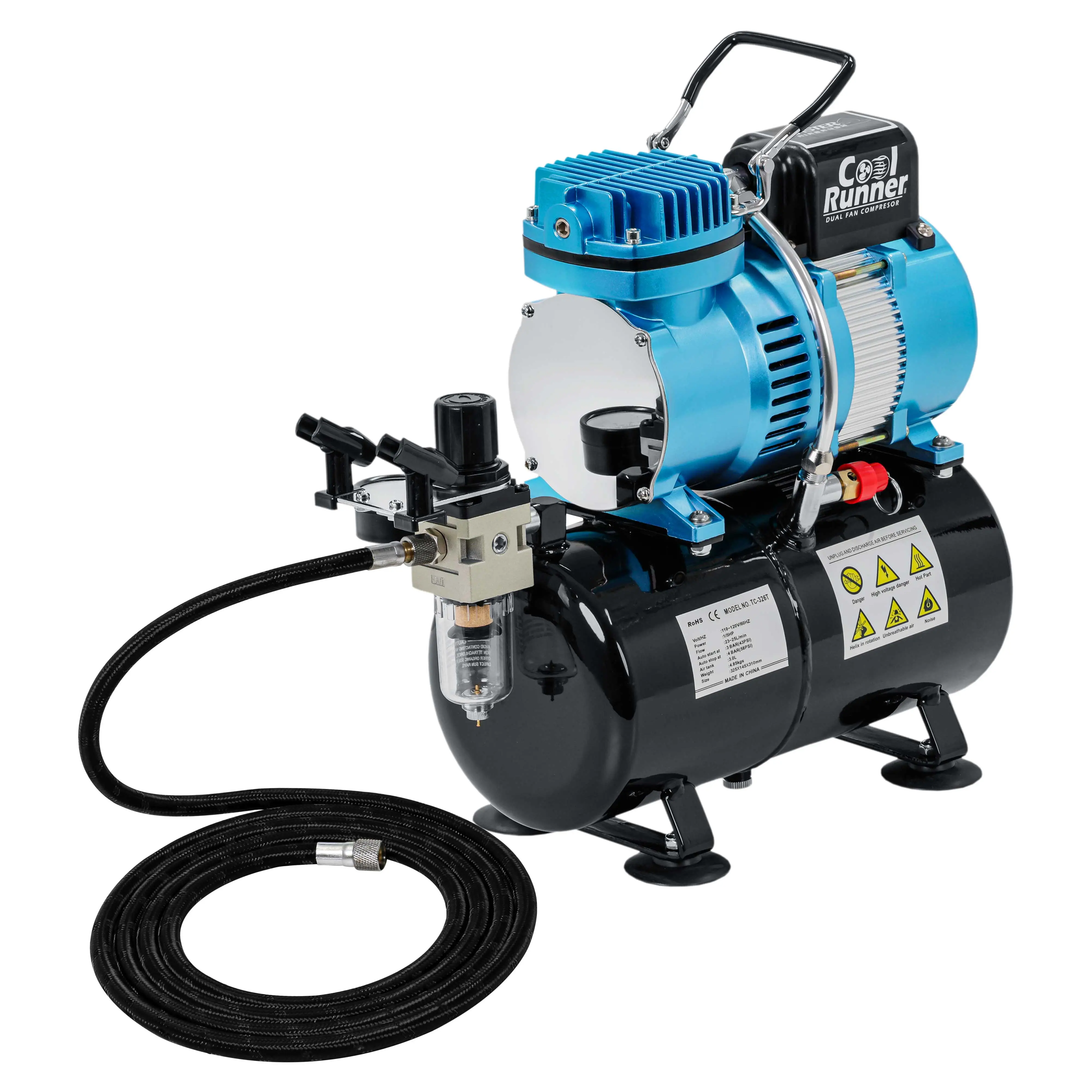 Master Airbrush Air Brush Kit with Air Compressor TC-320, 1/5 HP Cool Runner II Dual Fan with Regulator, Water Trap & Holder