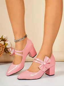 Women's Comfortable High Heel Shoes, Elegant Heeled Shoes, Elegant Fashion Bowknot Pointed Toe Low-Top Pumps, Spring & Fall Casual Holiday Footwear