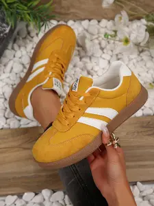 Women's Spring & Fall New Style PU Textile Sneakers, Retro Fashion Breathable Comfort Casual Shoes, Thick Sole Anti-Slip Lightweight, Breathable Sports Sneakers