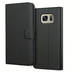 For Samsung Galaxy S7 / S7 Edge Smartphone Case With Kickstand PU Leather Card Slot Black Wallet Flip Protective Phone Case Cover
