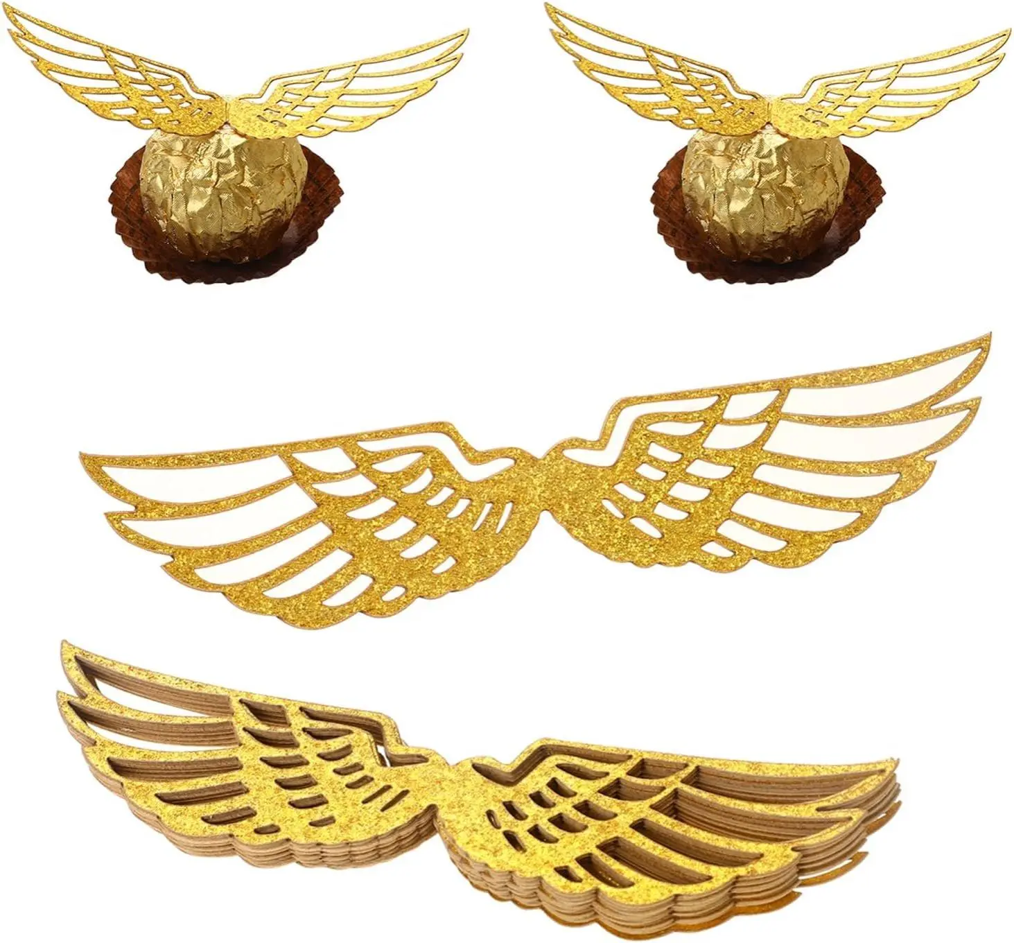 50PCS Party Chocolate Decoration Wings Chocolate Decoration, Wings Wafer Cupcake Toppers with 50pcs Glue Point, Wafer Cupcake Toppers for Anniversary Birthday Wedding