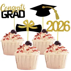 48pcs Graduation Cupcake Toppers Set, 2026 Grad Cap & Diploma Party Decor, Perfect for Graduation Parties, Easy to Use Cake Toppers