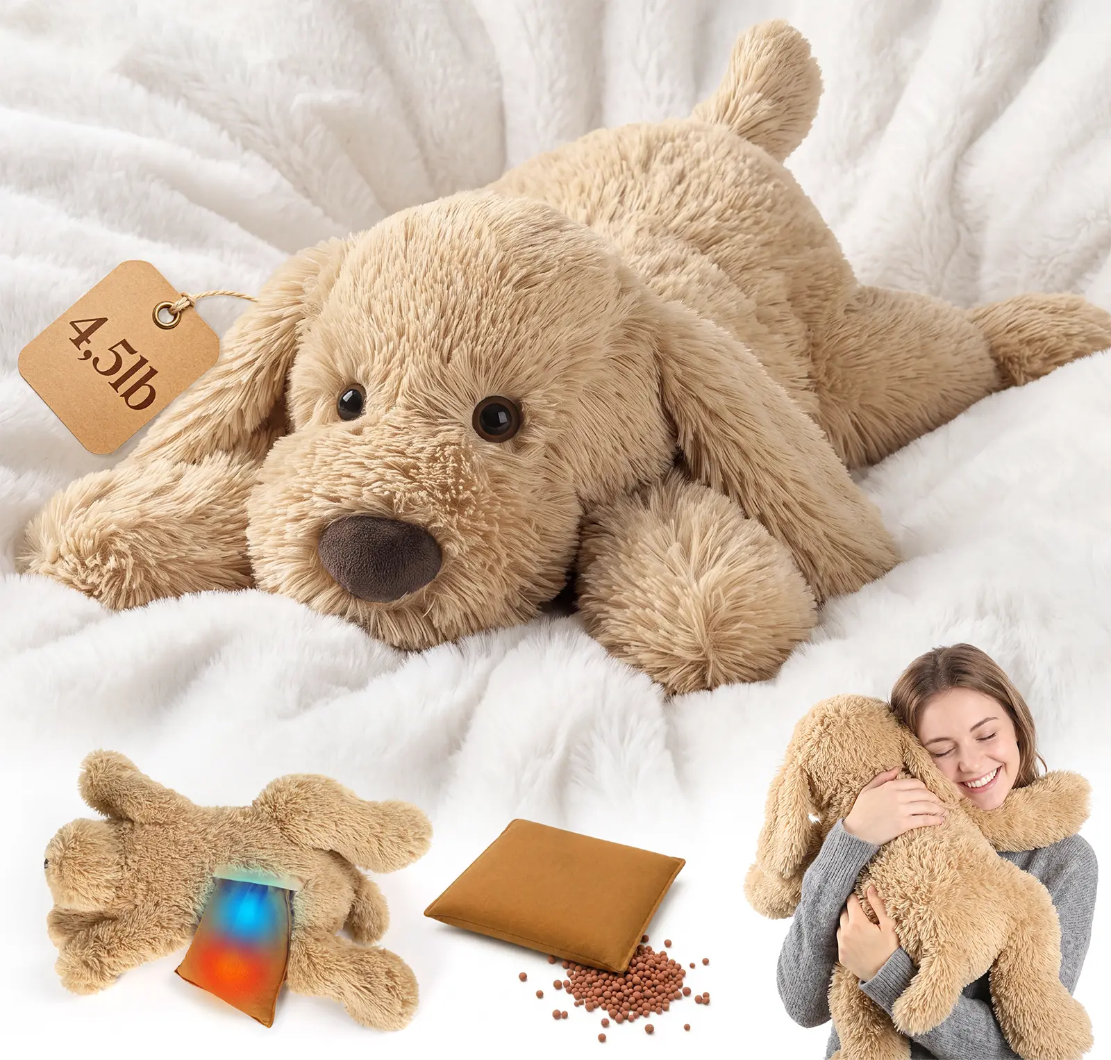 25" 4.5 Lbs Weighted Stuffed Animal, Suitable for Children and Adults, Machine Washable, Microwave-Safe, Unscented, Heated or Cooled, Warm and Comfortable Weighted Plush Toy, Large Puppy Plush Toy