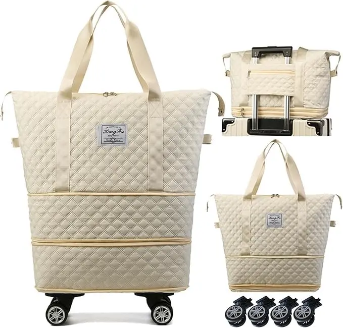 Rolling Duffle Bag with Wheels,Expandable Foldable Duffle Bag,Detachable Rolling Wheels,Rolling Luggage Bag Carry on Duffel Bag,Wheeled Travel Duffle Bag,Gift for Wife and Parents