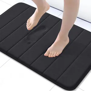 Memory Foam Bath MatUltra Soft and Non-Slip Bathroom Rugs, Water Absorbent and Machine Washable Bath Rug for Bathroom, Shower, and Tub, Black