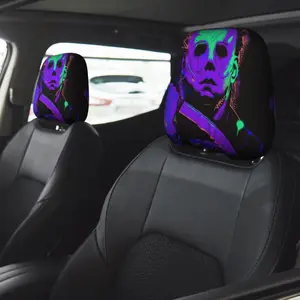 2-Pcs Horror Movie Character Car Headrest Covers, Double-Sided Print, Universal Elastic Style, Funny and Fun Car Headrest Covers. Car Decoration Accessories, Auto Accessories