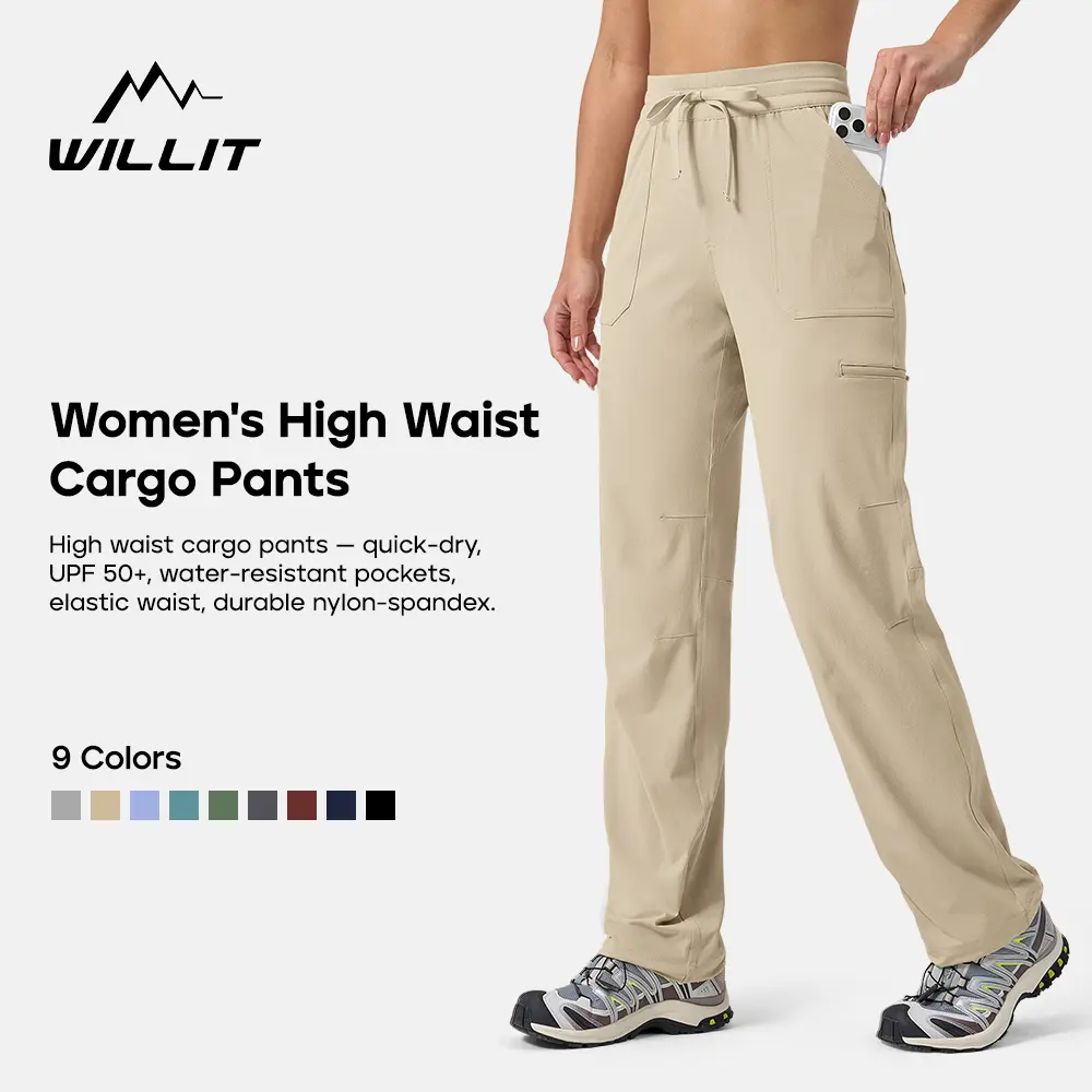 Willit Women's High Waist Cargo Pants - Recycled Nylon, Quick-Dry, Lightweight, Water-Resistant, UPF 50+, Flexible Fit, Multi-Size (29"/31"/33") All Seasons Outdoor Utility Pocket Pants