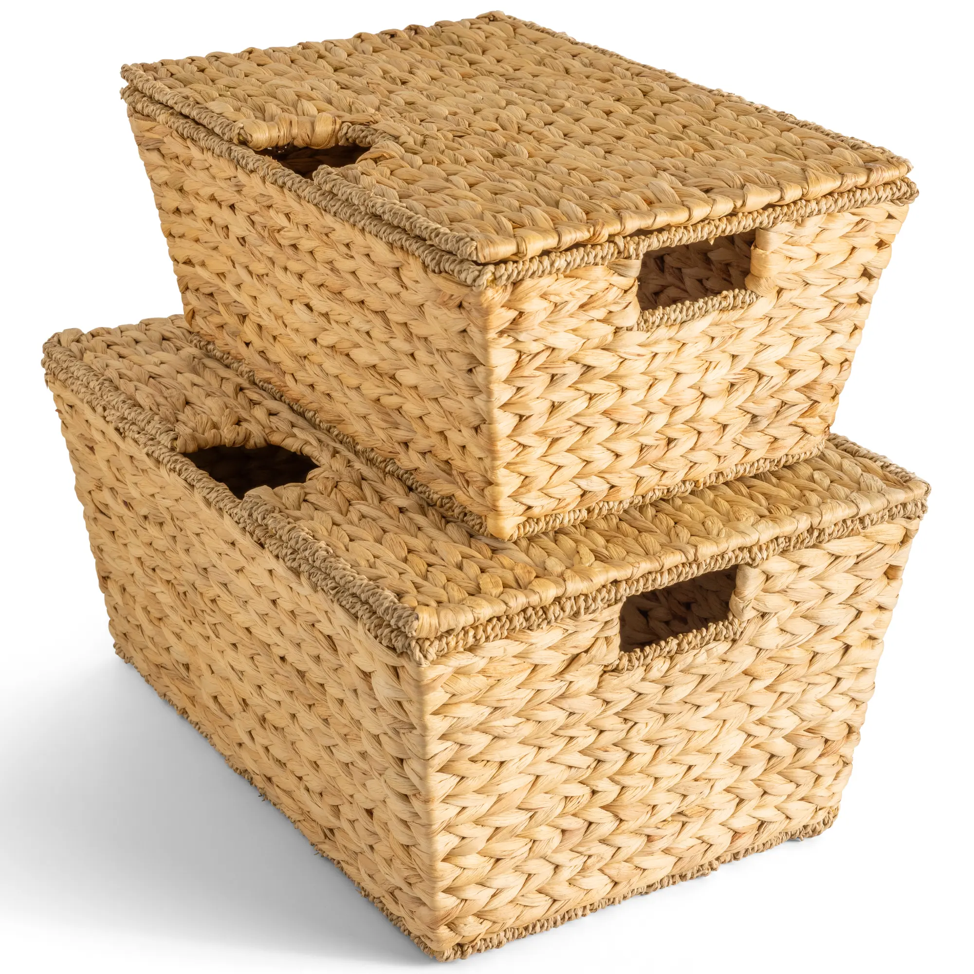Best Choice Products Set of 2 X-Large & Medium Woven Storage Baskets W/Lids, Hyacinth Nesting Organizer Bins