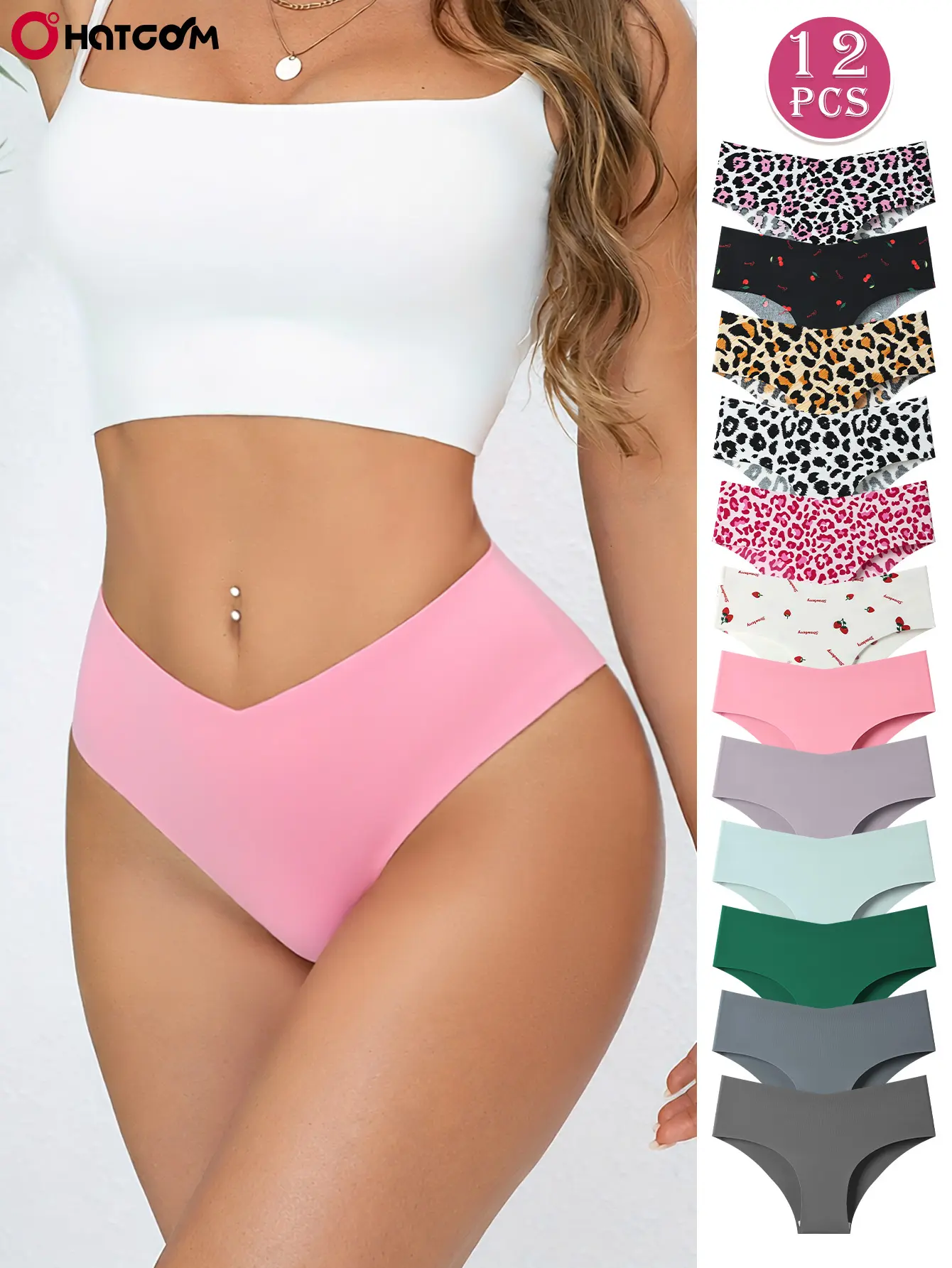 Hotcom Women's Seamless Cheeky Panties, 12-Pack Animal Print Ice Silk Fabric, Comfortable Low Waist Plus Size Fit, Basic, Lingerie