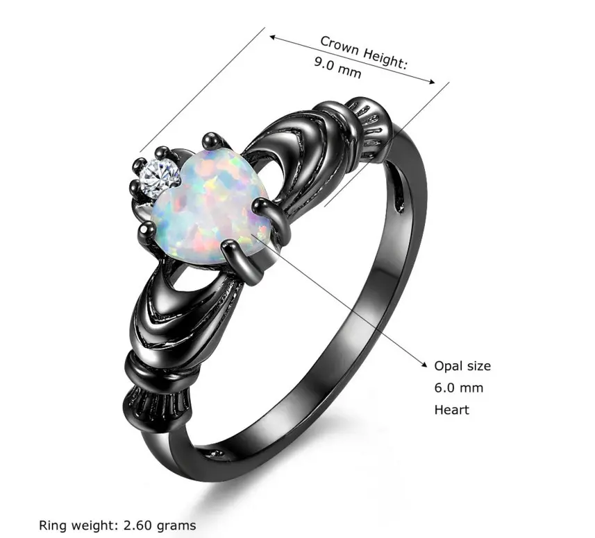 Sterling 925 Opal Claddagh Ring for Women Sterling 925 Opal Claddagh Ring for Women