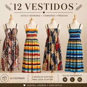 12 Assorted Dresses – Sizes M L XL, Casual Womenswear, Bohemian Style, Comfortable & Fresh, Suaves, Ligeros y con Estilo Fashion Everyday Summer Sleeveless Multistripe Mini