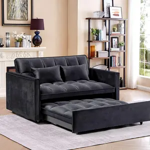 Velvet Black 55inch Recliner / Pull Apart Folding Chaise Bed / 2-Seat Recliner Bed