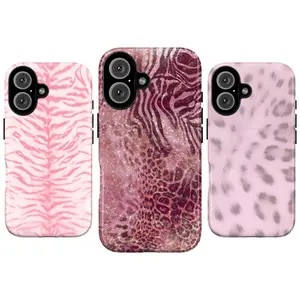 Pink Leopard Cheetah Zebra Print Phone Case Set for Women | Animal Print Aesthetic Glitter Design | Soft Girly Bling Cute Cover for iPhone 17 Pro Max 16 Plus 15 14 13 12 11 Air & Samsung Galaxy S25 S24 S23 S22 S21 Ultra | Gift for her