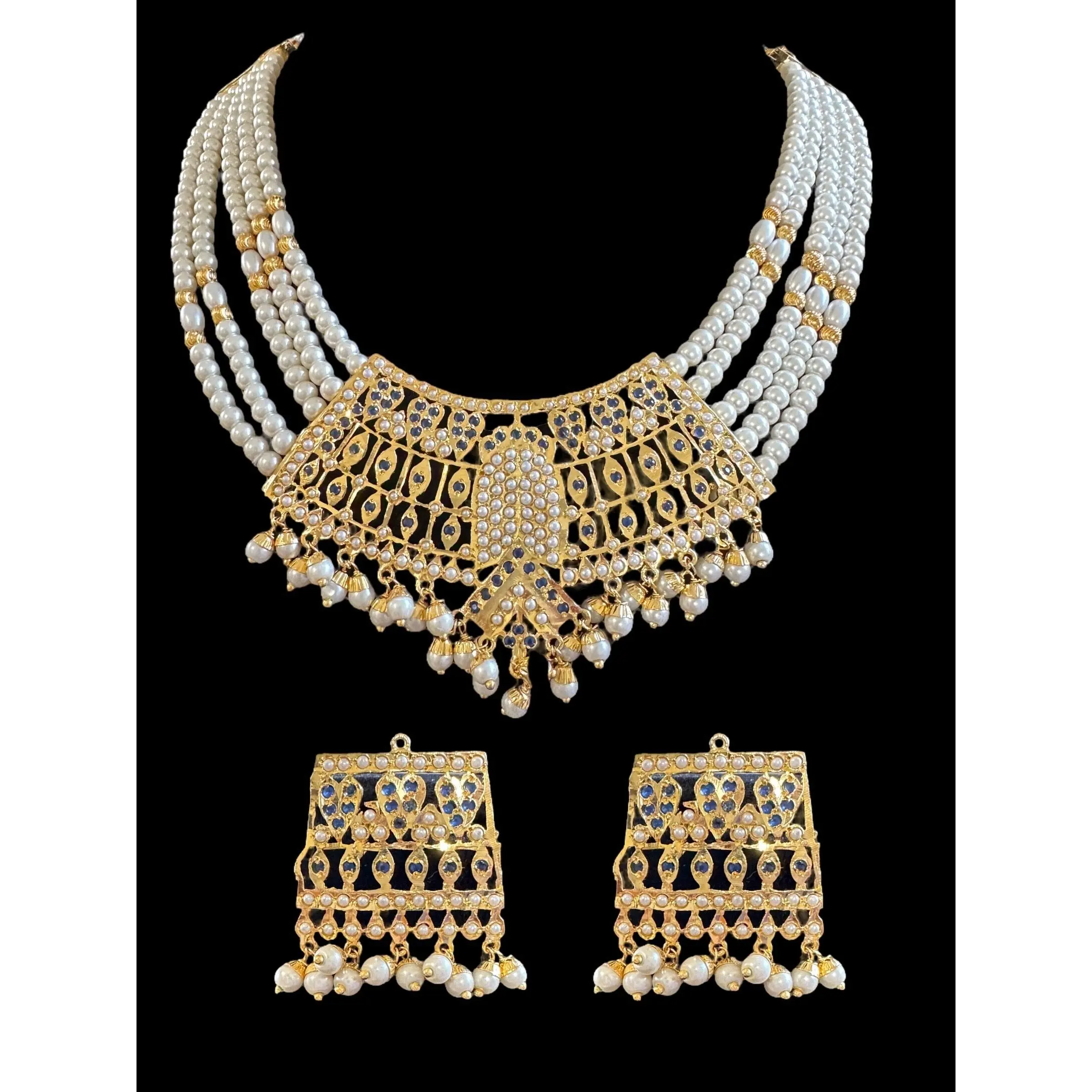 DNS66 Khudra punjabi Jadau necklace set in blue ( READY TO SHIP )