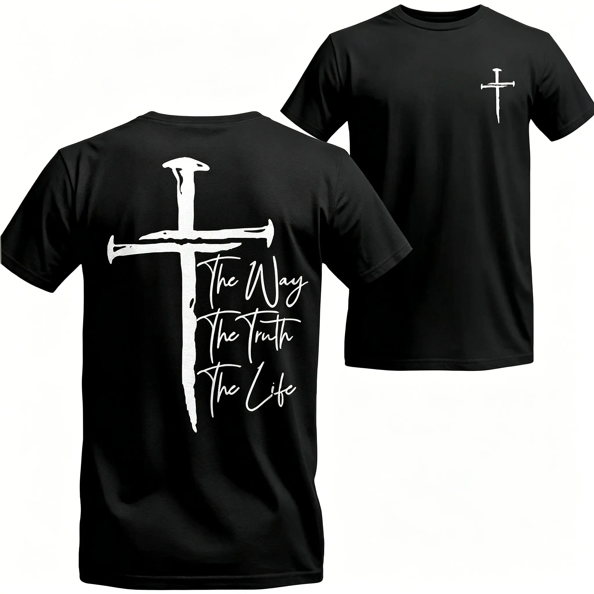 The Way, The Truth, The Life T-Shirt - Bold Cross Design with Inspirational Scripture, Relaxed Fit, Short Sleeve, Machine Washable - Menswear, Christian Apparelfect Gift Classic Cotton