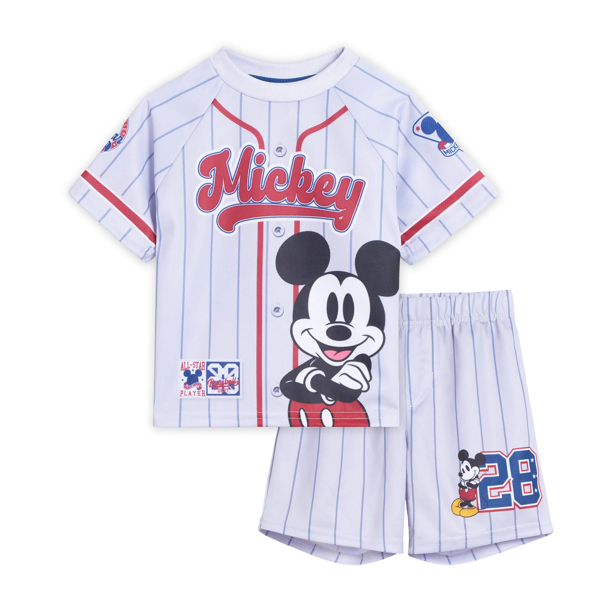 Disney Mickey Mouse Baby Boys' Printed 2-Piece Mesh Raglan Jersey and Shorts Set Navy White Infant