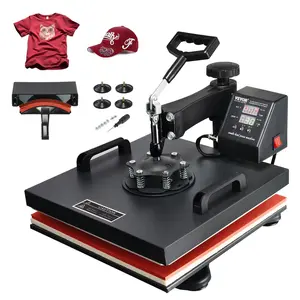 VEVOR Heat Press Machine, 15 x 15 inch, 2 in 1 Heat Transfer Machine with Hat Press, 360° Swing Away T-Shirt Pressing Machine, Digital Precise Control, Fast Even Heating for T-Shirts/Hats/Caps, Black