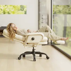 FlexiSpot Luno 2-in-1 Recliner Chair, 165° Deep Recline Home Office Chair with Footrest, Wide Seat for Cross-Legged Sitting, Heavy Duty 400lbs Support, Ergonomic Leather Chaise Lounge for Living Room & Study, Beige/ Black