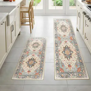 BESTSWEETIE Mother's Day Gifts, Boho Large Kitchen Runner Rug Set 2pcs Geometric Farmhouse Mat 24x48"+24x72" Non Slip Washable Mat for Kitchen Living Room Entryway Laundry Room