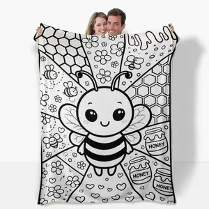 Bees Pattern Color-Filled DIY Creative Art Project Quiet and Warm Bedroom Sofa Blanket Decoration Parent-Child Handicraft Activity Collaborative Decorative Blanket Children's Gift Adult Family Color Matching Activity Style